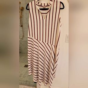 Chicos Mandrin Collar, Sleeveless, Asymmetrical Hem Midi Dress